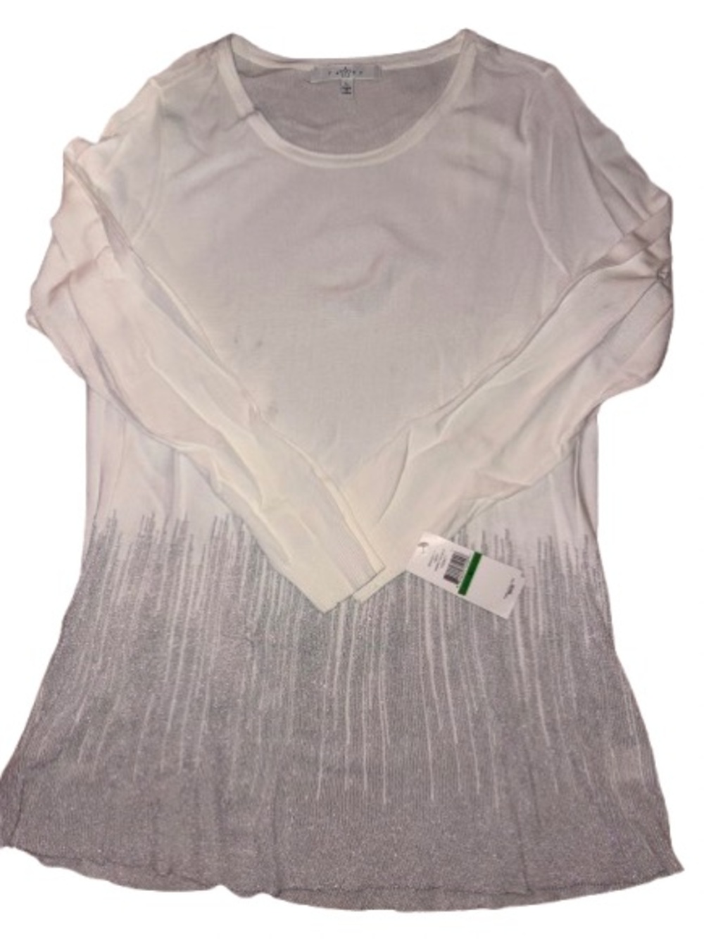 Fever Ivory Ombre Metallic Knit Long-Sleeve Top NWT Size L
